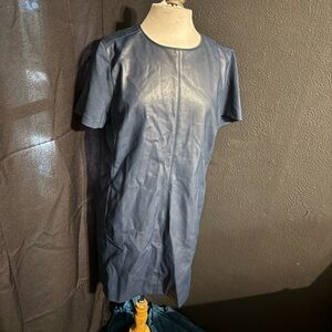 Ann Taylor Navy Faux Leather Shift Dress